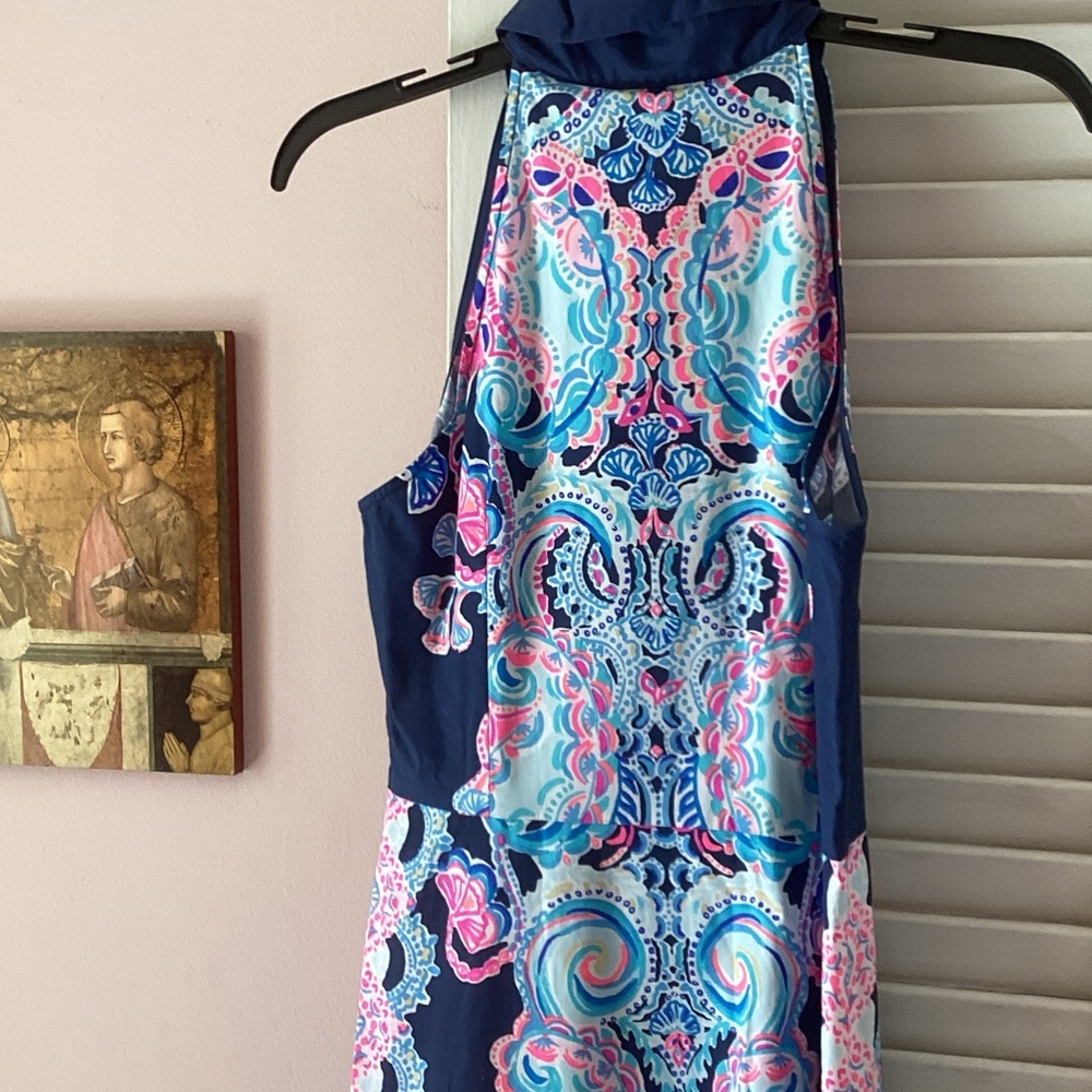 Lilly Pulitzer Navy Halter Maxi Dress with Pink & Aqua Paisley - Picture 6 of 6
